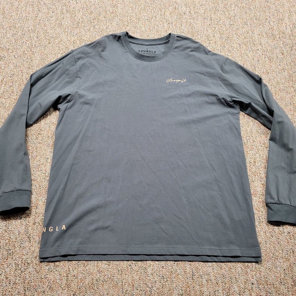 YoungLA Long Sleeve Tee Mens Large Gray Gym Streetwear Shirt Solid Casual